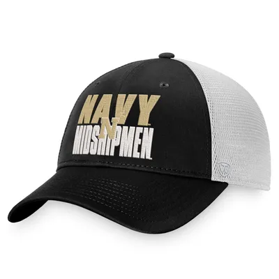 Navy Midshipmen Top of the World Stockpile Trucker Snapback Hat - Black/White