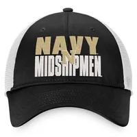 Men's Top of the World Black/White Navy Midshipmen Stockpile Trucker Snapback Hat