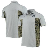 Men's Under Armour Heathered Gray Navy Midshipmen Freedom Performance Polo