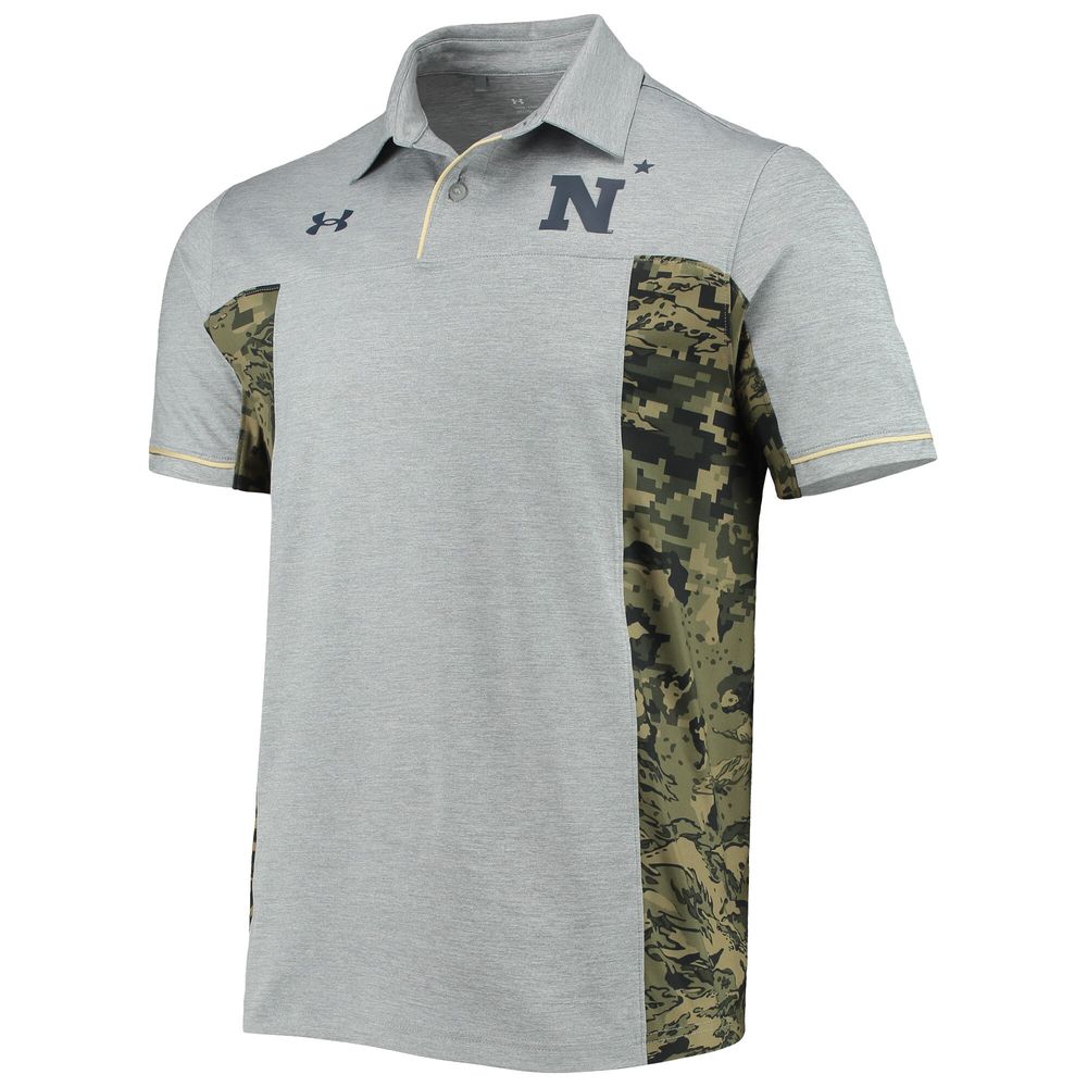 Men's Under Armour Heathered Gray Navy Midshipmen Freedom Performance Polo