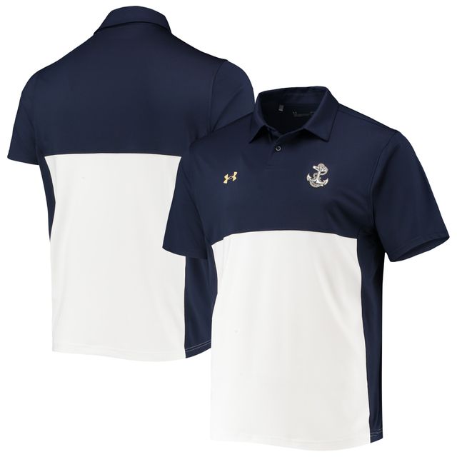 Polo Under Armour Navy/White Navy Midshipmen 2022 Blocked Coaches Performance pour homme