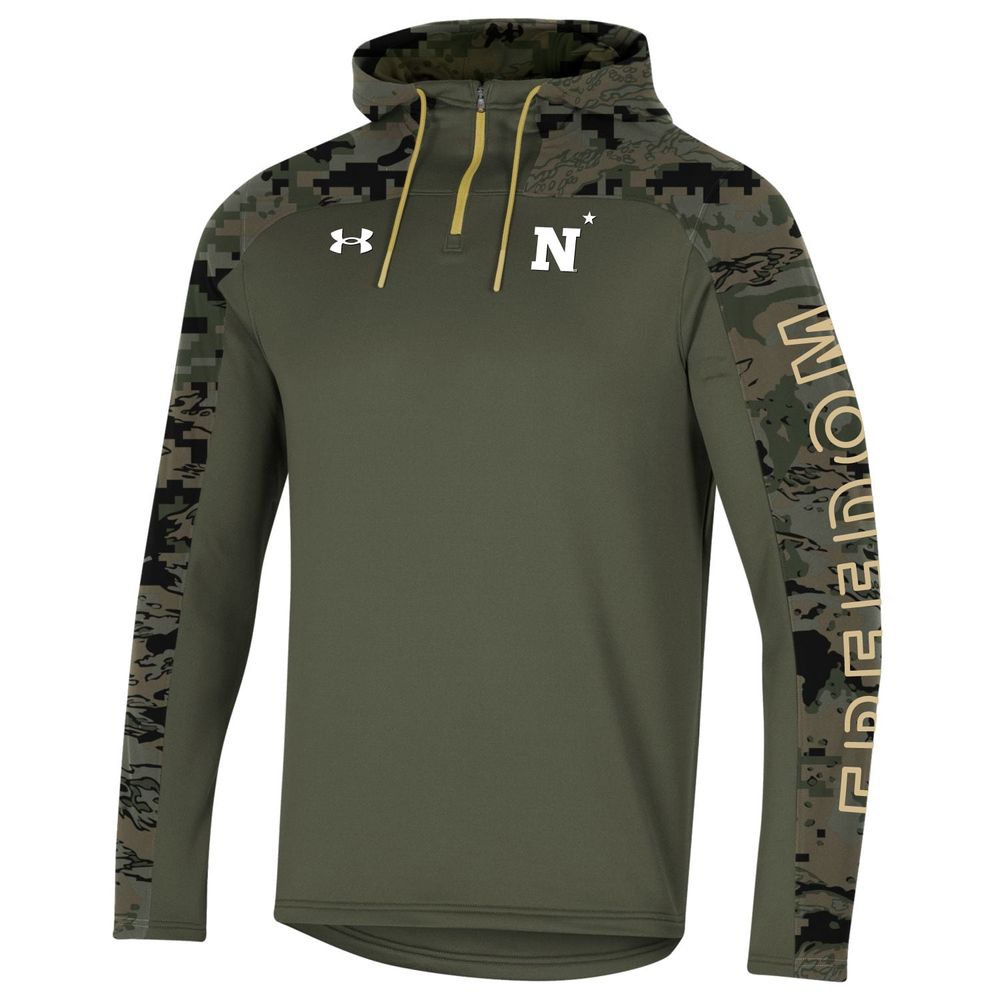 Men's Under Armour Olive Navy Midshipmen Freedom Quarter-Zip Pullover Hoodie