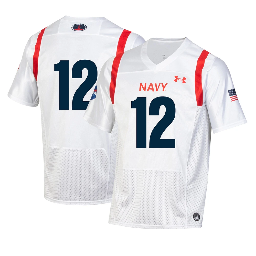 Maillot Under Armour blanc marine Midshipmen 2022 Special Games Replica pour homme