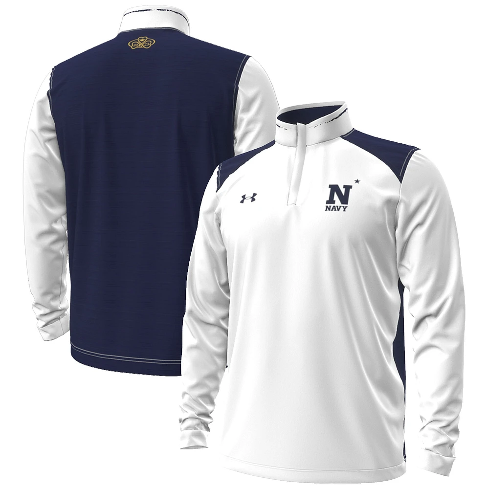 Under Armour White Navy Midshipmen 2023 Aer Lingus College Football Classic Pull à quart de zip pour homme