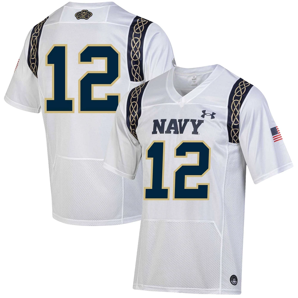 Under Armour Blanc Marine Midshipmen 2023 Aer Lingus College Football Classic Replica Maillot pour homme