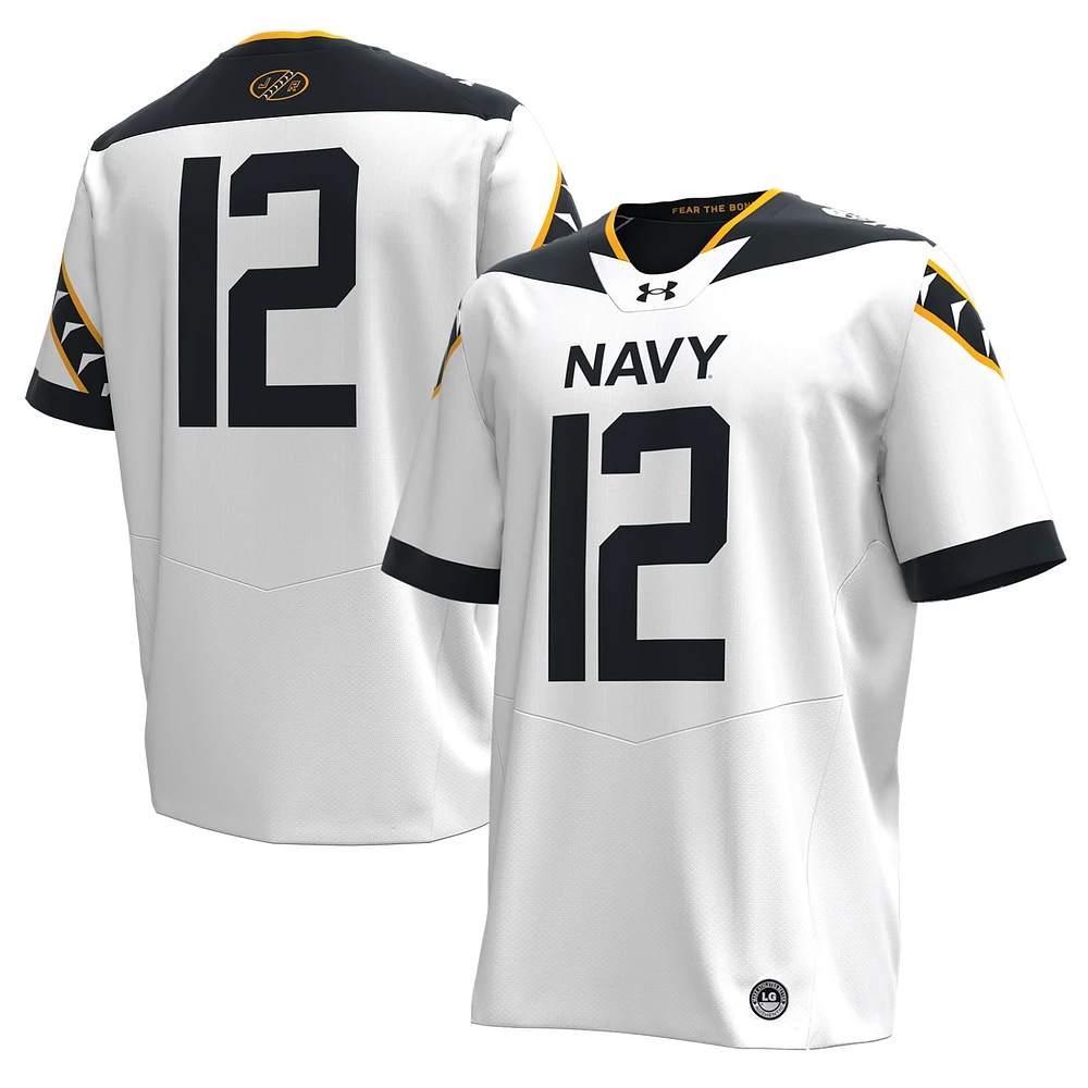 Maillot réplique Under Armour Midshipmen 2024 Rivalry blanc et bleu marine pour homme