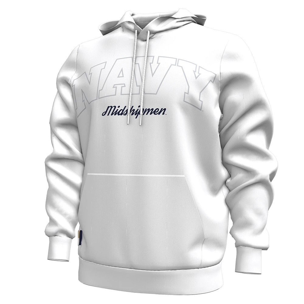 Men's Under Armour White Navy Midshipmen 2024 Sideline Essential Fleece Pullover Hoodie