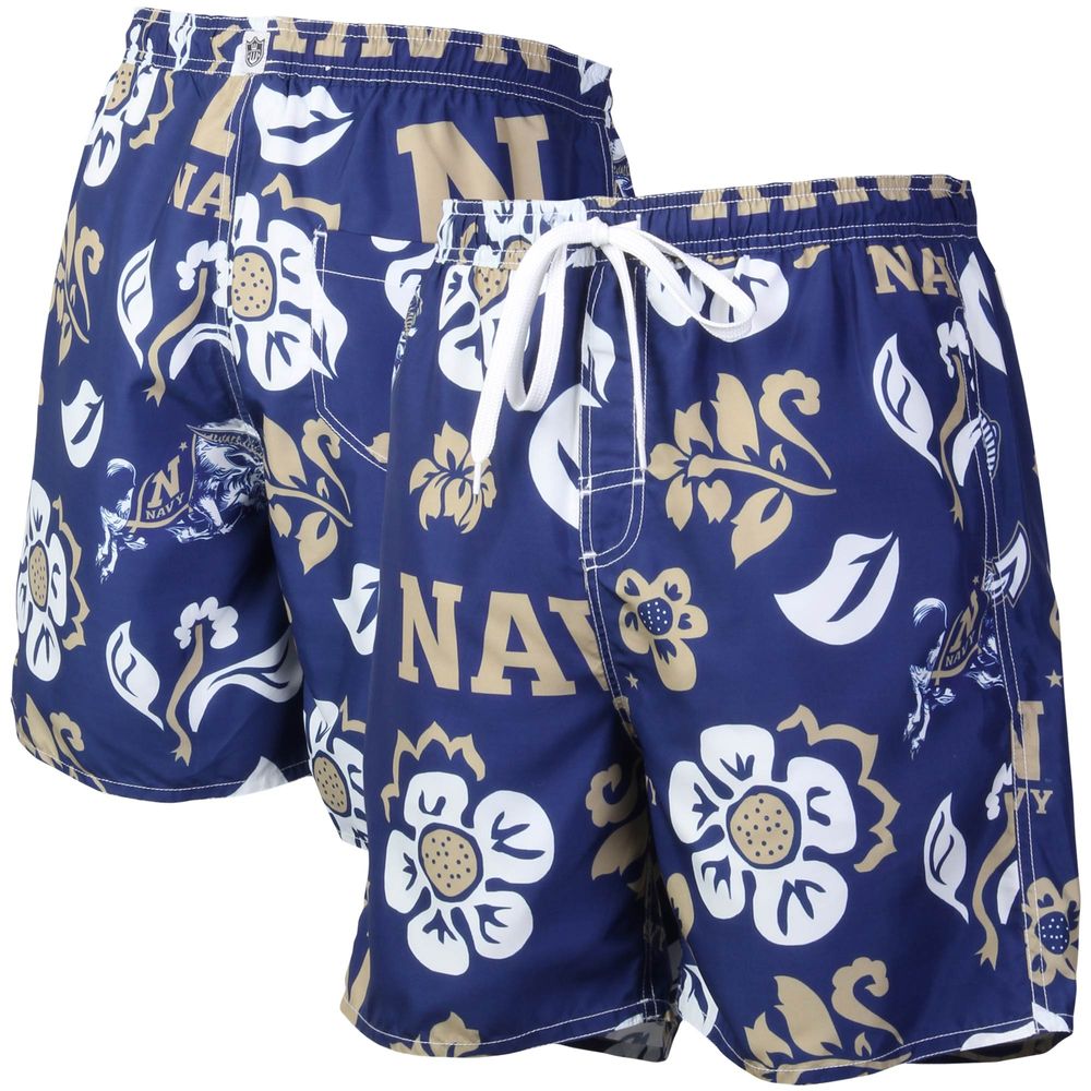 Men's Wes & Willy Navy Midshipmen Floral Volley Logo Swim Trunks