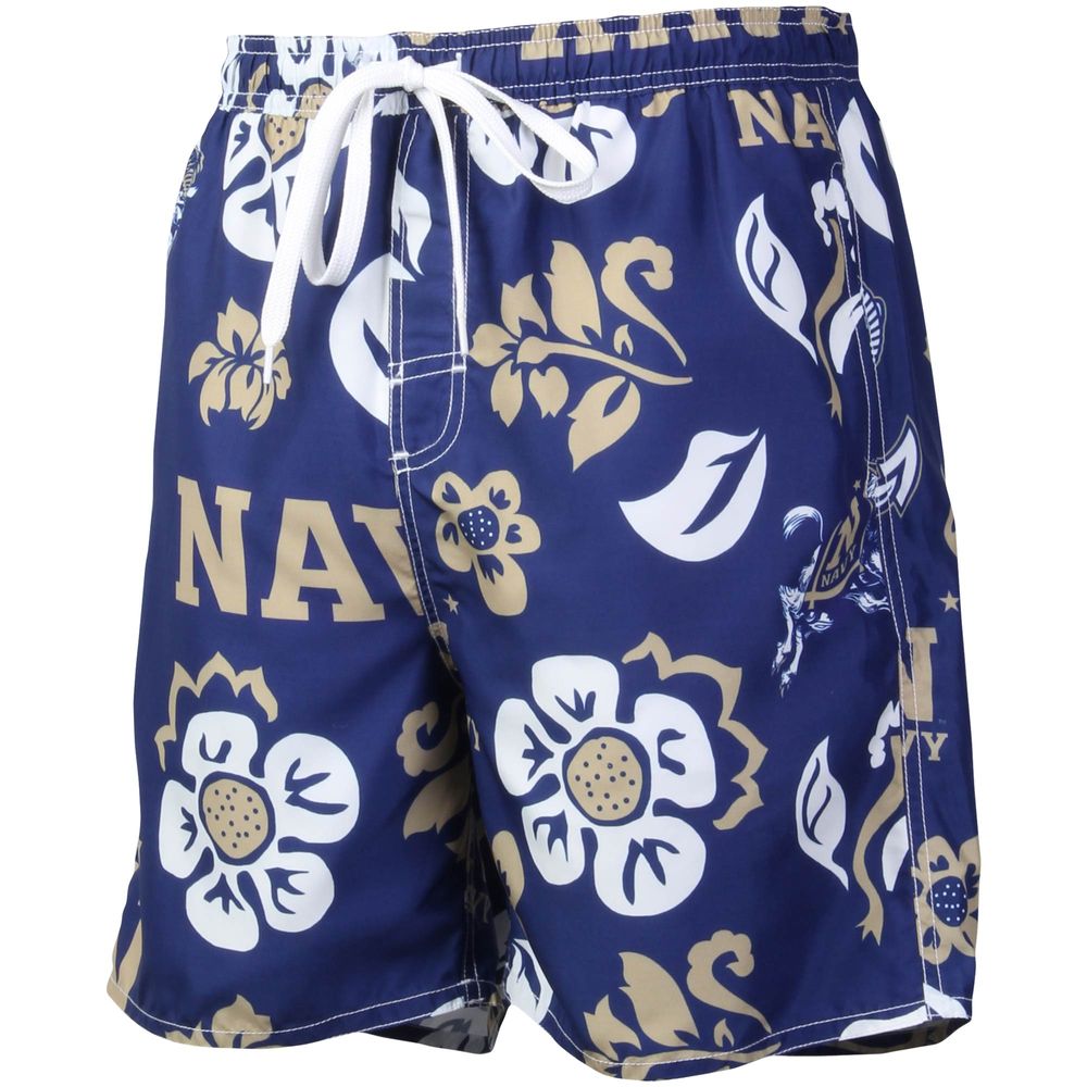 Men's Wes & Willy Navy Midshipmen Floral Volley Logo Swim Trunks