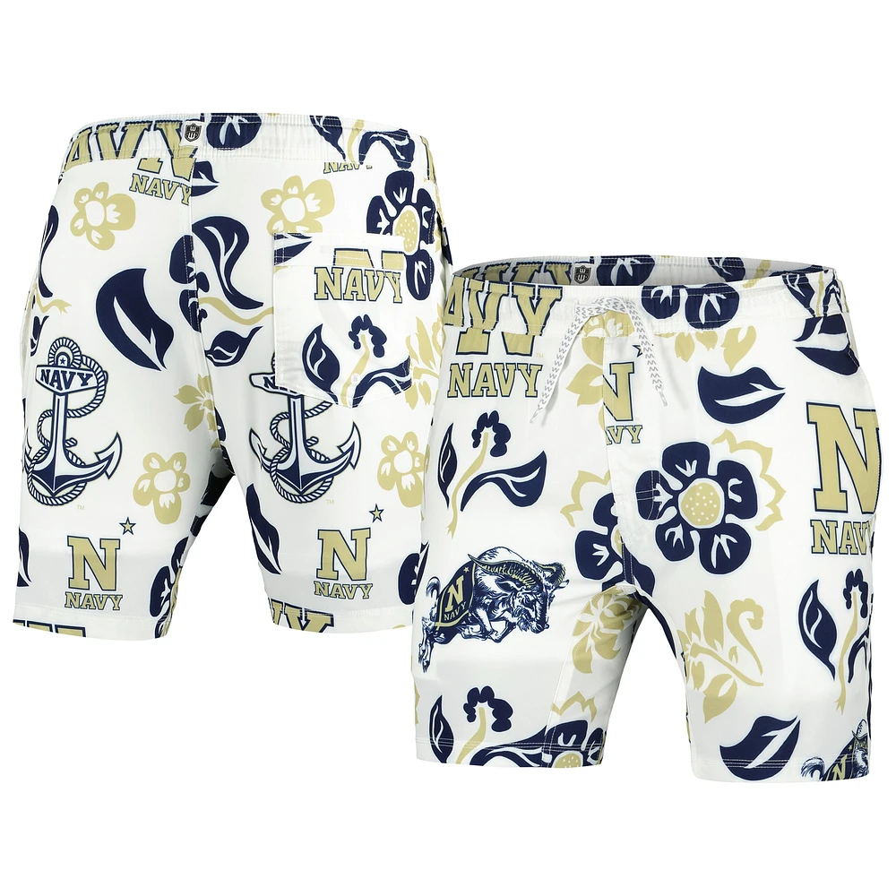 Men's Wes & Willy  White Navy Midshipmen Vault Tech Swimming Trunks