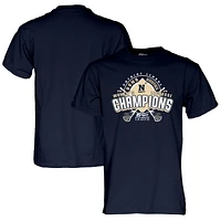 T-shirt unisexe bleu marine 84 Midshipmen de la Patriot League 2025 pour femmes, champion du tournoi crosse