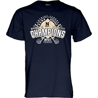 T-shirt unisexe bleu marine 84 Midshipmen de la Patriot League 2025 pour femmes, champion du tournoi crosse