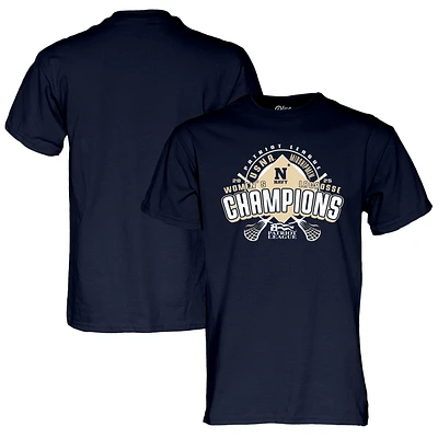 T-shirt unisexe bleu marine 84 Midshipmen de la Patriot League 2025 pour femmes, champion du tournoi crosse