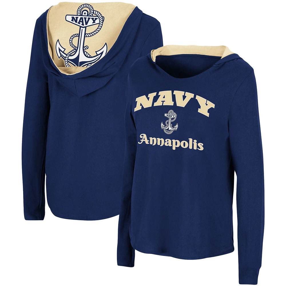 Colosseum Navy Midshipmen Catalina Hoodie T-shirt à manches longues pour femmes