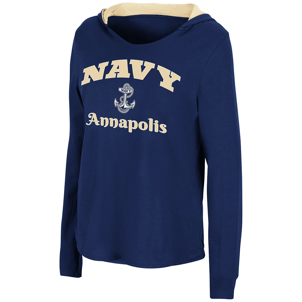 Colosseum Navy Midshipmen Catalina Hoodie T-shirt à manches longues pour femmes