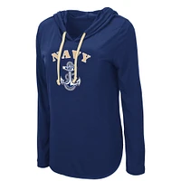 Women's Colosseum Navy Midshipmen My Lover Lightweight Hooded Long Sleeve T-Shirt