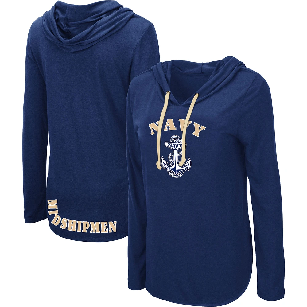 Women's Colosseum Navy Midshipmen My Lover Lightweight Hooded Long Sleeve T-Shirt