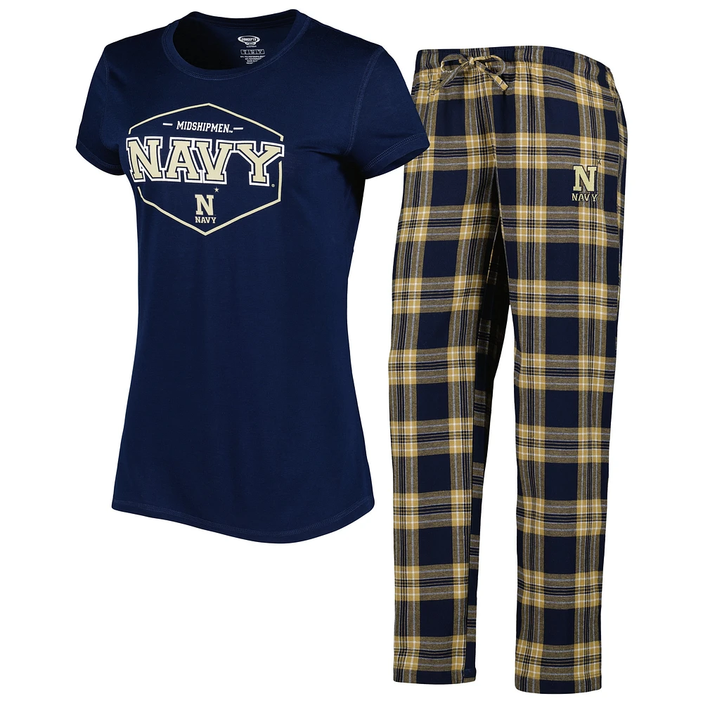 Women's Concepts Sport Navy/Gold Navy Midshipmen Badge T-Shirt & Flannel Pants Sleep Set