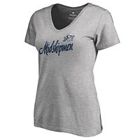 T-shirt col en V Dora pour femme, gris chiné, bleu marine, aspirant, grande taille