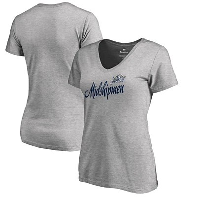 T-shirt col en V Dora pour femme, gris chiné, bleu marine, aspirant, grande taille