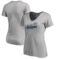 T-shirt col en V Dora pour femme, gris chiné, bleu marine, aspirant, grande taille