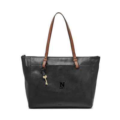 Navy Midshipmen Fossil Women's Leather Rachel Tote - Black