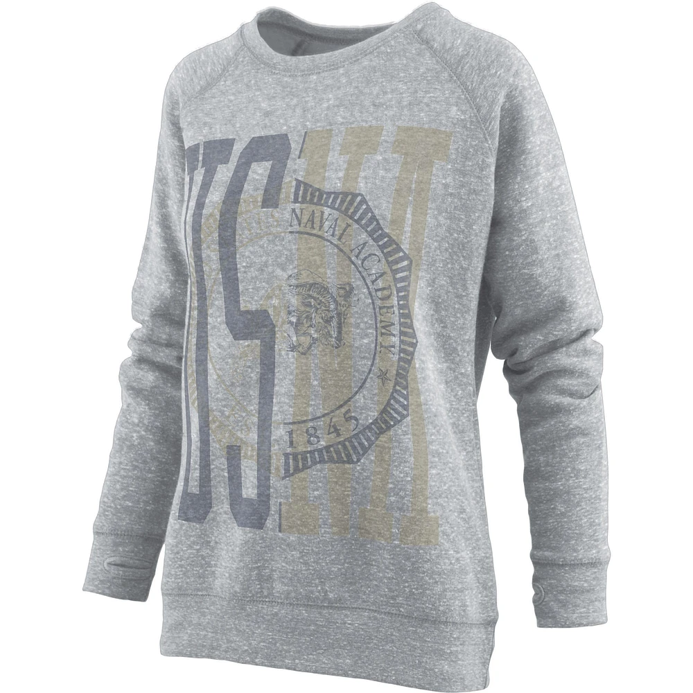 Women's Pressbox Heather Gray Navy Midshipmen Knobi Raglan Pullover Sweatshirt