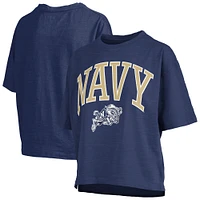 Women's Pressbox Navy Midshipmen Nelson Arch Over Logo Waist Length Oversized Slub T-Shirt