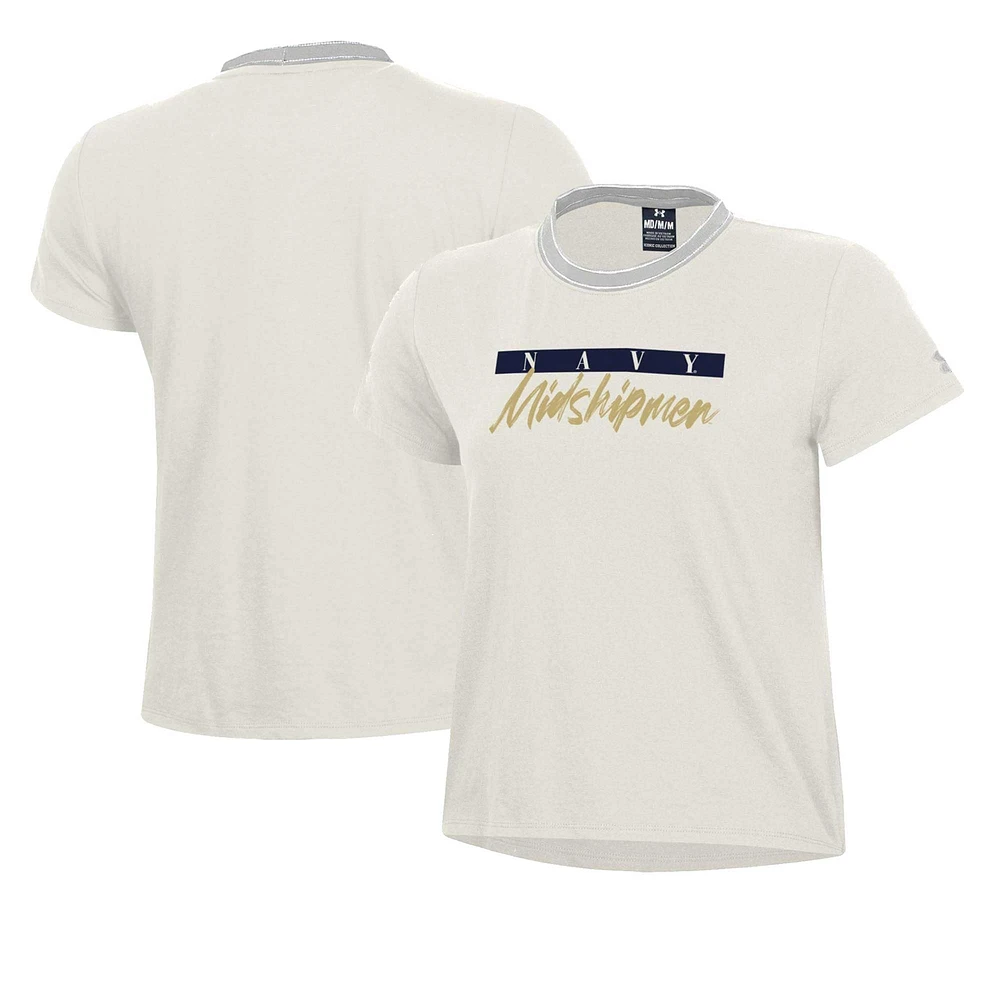 Women's Under Armour Cream Navy Midshipmen Iconic T-Shirt