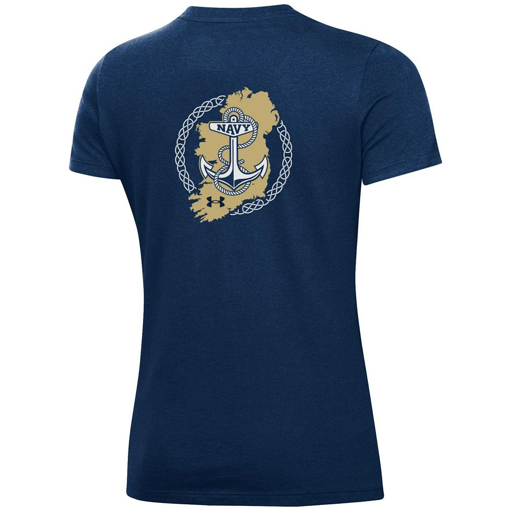 T-shirt en coton performance classique Under Armour pour femme Marine Navy Midshipmen 2023 Aer Lingus College Football