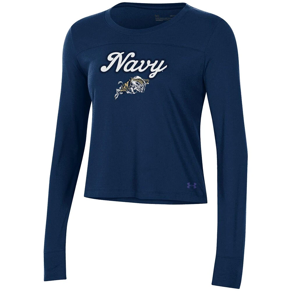 Women's Under Armour Navy Midshipmen Vault Cropped Long Sleeve T-Shirt