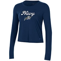 Women's Under Armour Navy Midshipmen Vault Cropped Long Sleeve T-Shirt