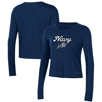 Women's Under Armour Navy Midshipmen Vault Cropped Long Sleeve T-Shirt
