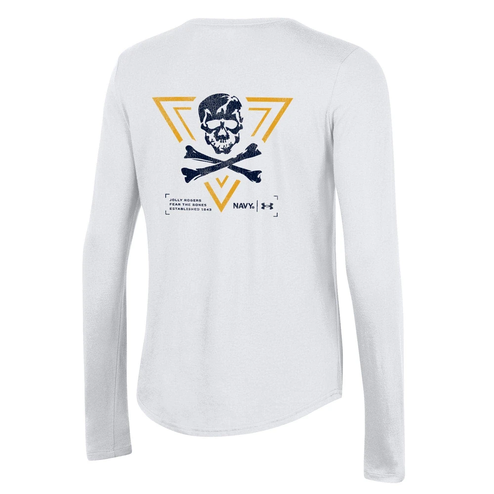 Women's Under Armour White Navy Midshipmen 2024 Rivalry Long Sleeve T-Shirt