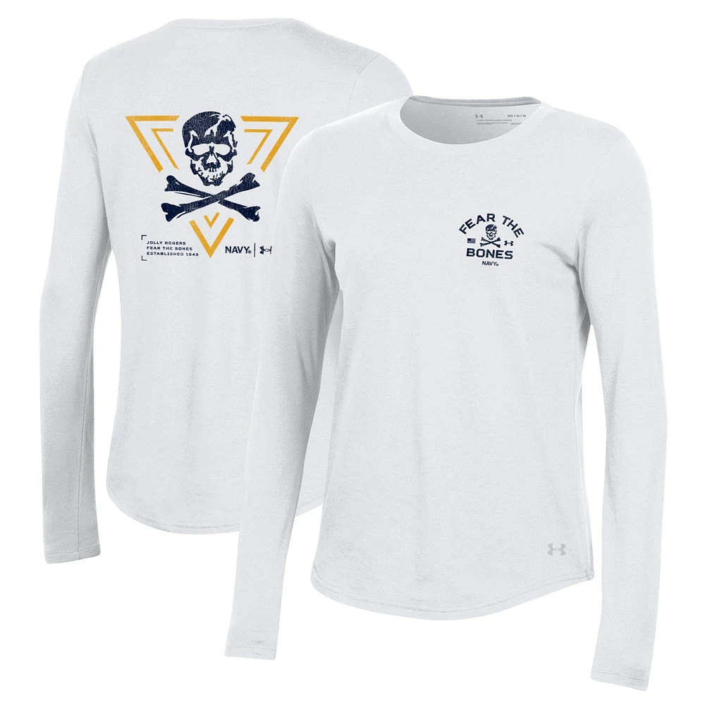 Women's Under Armour White Navy Midshipmen 2024 Rivalry Long Sleeve T-Shirt