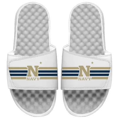 Navy Midshipmen ISlide Youth Varsity Stripes Slide Sandals - White