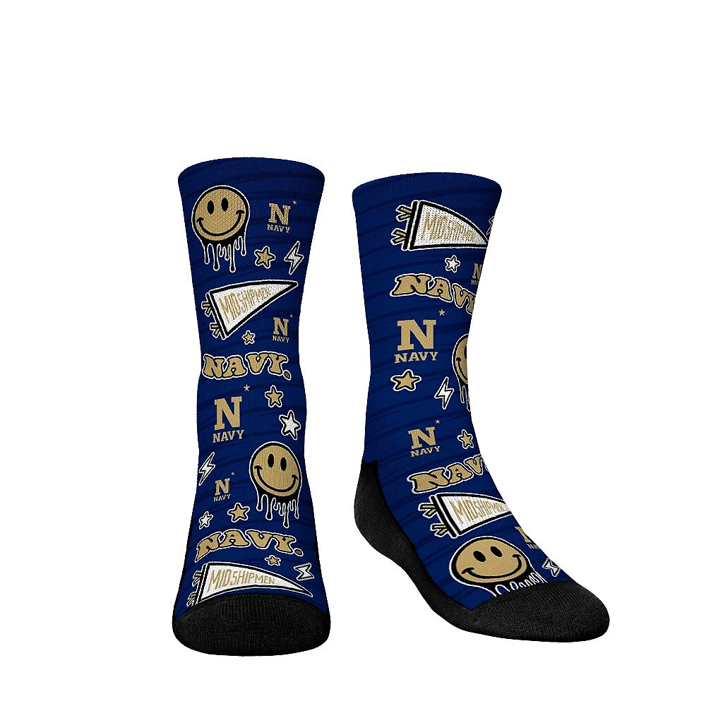 Chaussettes Rock Em pour jeunes Bleu marine Midshipmen Smiley Stickers Crew Chaussettes