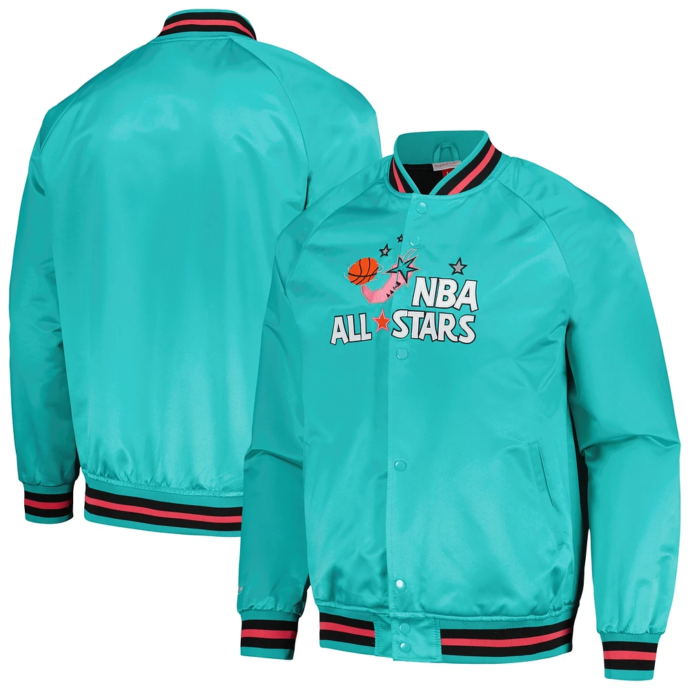 Veste à bouton-pression intégrale raglan pour hommes Mitchell & Ness Sarcelle Hardwood Classics 1996 NBA All-Star Game