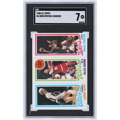 Carte recrue authentifiée Topps n° 6 SGC 1980-81 de Larry Bird, Julius Erving et Magic Johnson