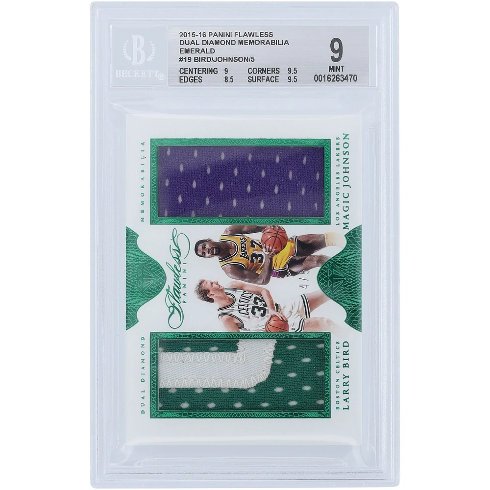 Magic Johnson & Larry Bird 2015-16 Panini Flawless Dual Relic #DD-LBMJ #4/5 BGS 9 cartes authentifiées - Sous-grades 9, 9.5, 8.5, 9.5