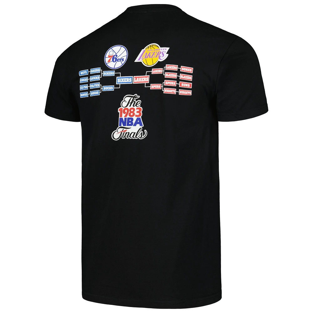 T-shirt noir Mitchell & Ness pour hommes des Philadelphia 76ers contre Los Angeles Lakers Hardwood Classics 1983 NBA Finals Champions Victory Road