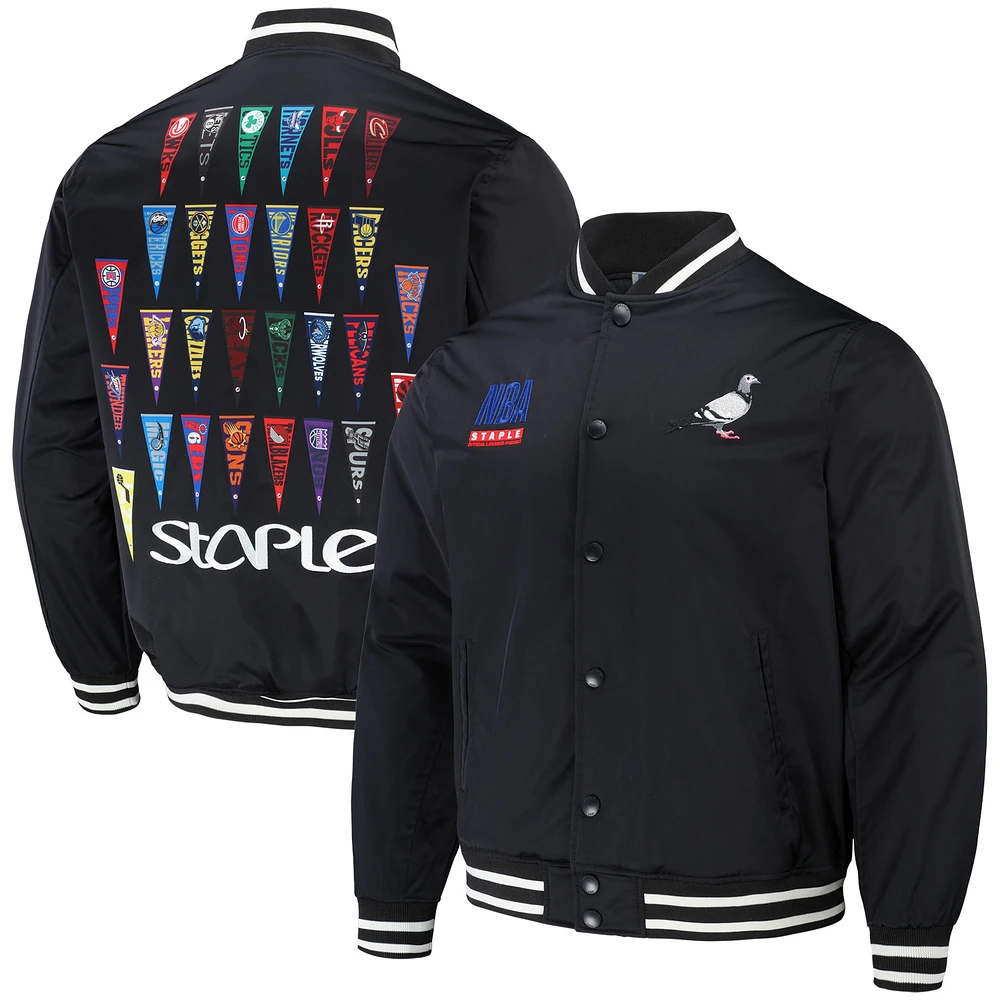 Men's NBA x Staple Black All Teams Pennant Woven Full-Snap Jacket