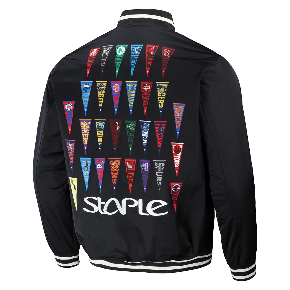 Men's NBA x Staple Black All Teams Pennant Woven Full-Snap Jacket