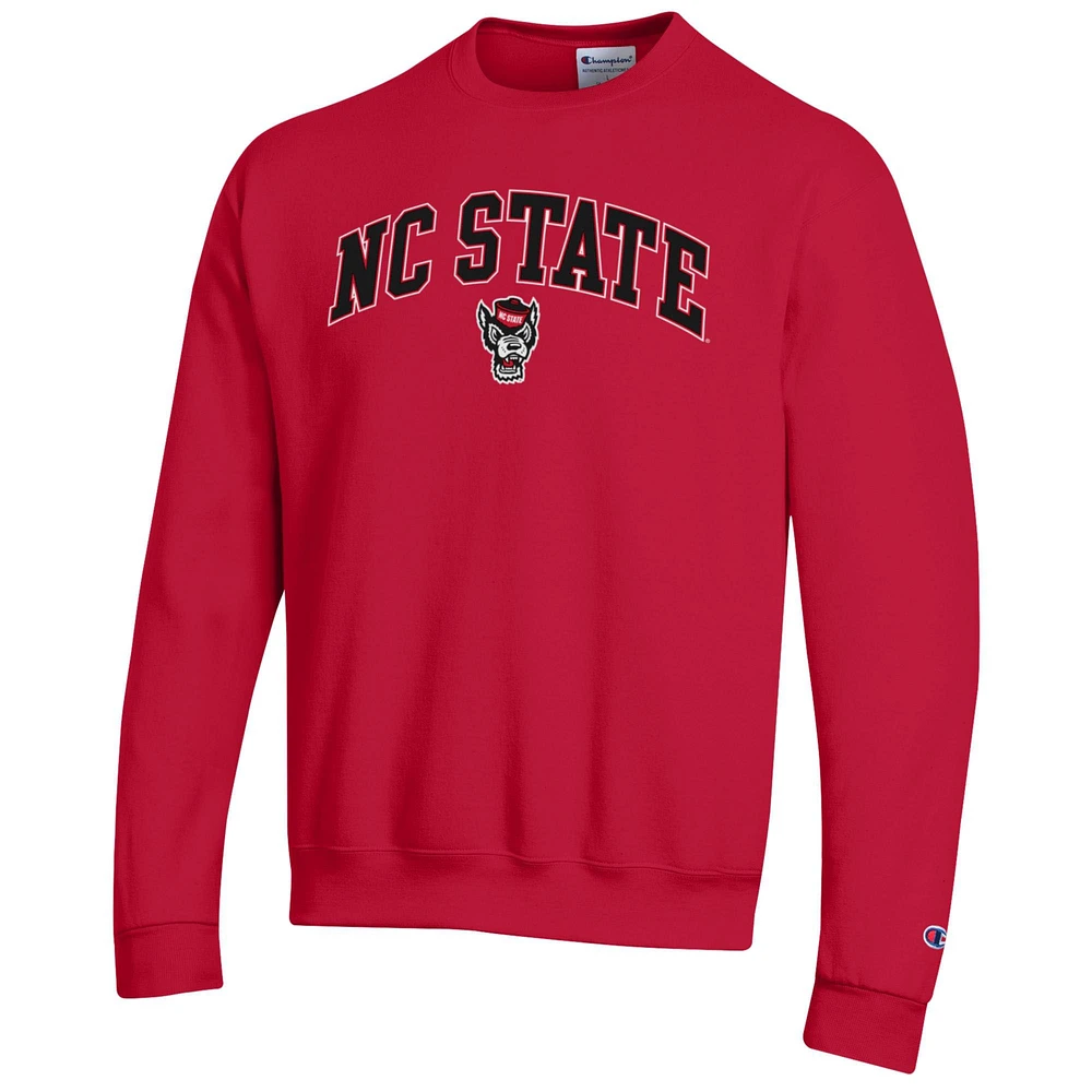 Men's Champion  Red NC State Wolfpack Arch Over Logo Pullover Sweatshirt