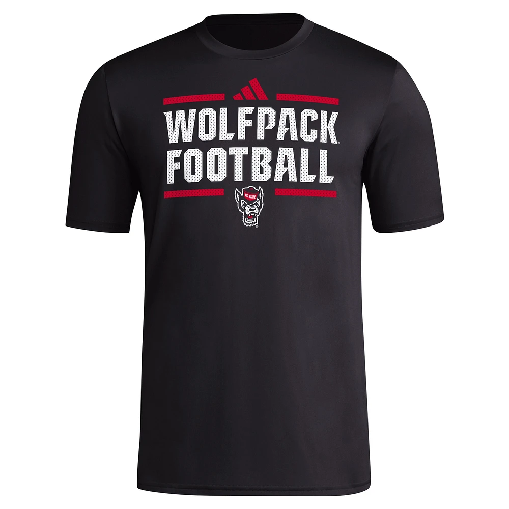 T-shirt d'avant-match de football adidas NC State Wolfpack Locker pour hommes, noir, AEROREADY