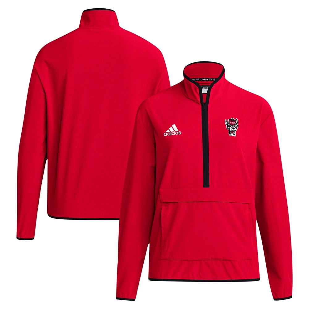 Veste à demi-zip adidas NC State Wolfpack Coaches Sideline pour homme rouge