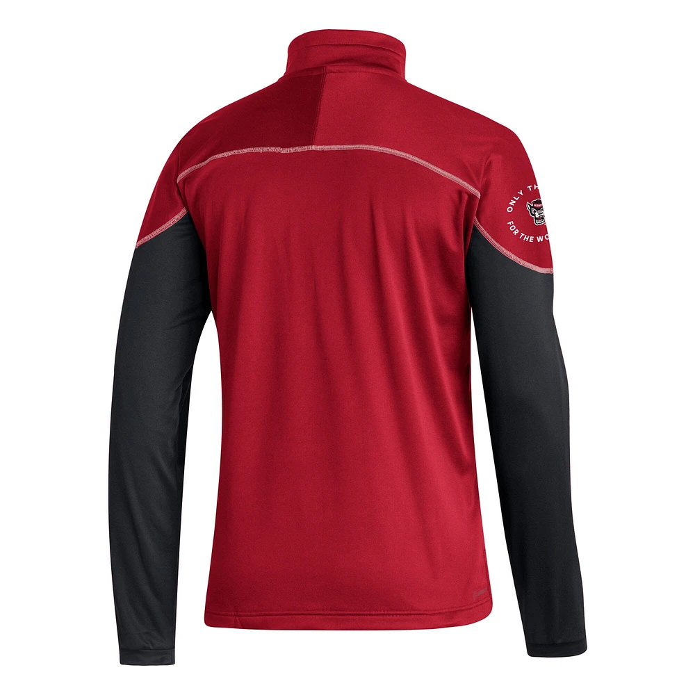 Veste rouge adidas NC State Wolfpack AEROREADY Knit Quarter-Snap pour hommes