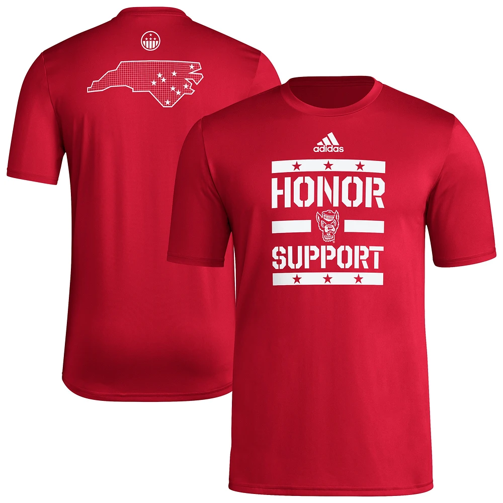 T-shirt d'avant-match adidas rouge NC State Wolfpack Honor & Support pour homme