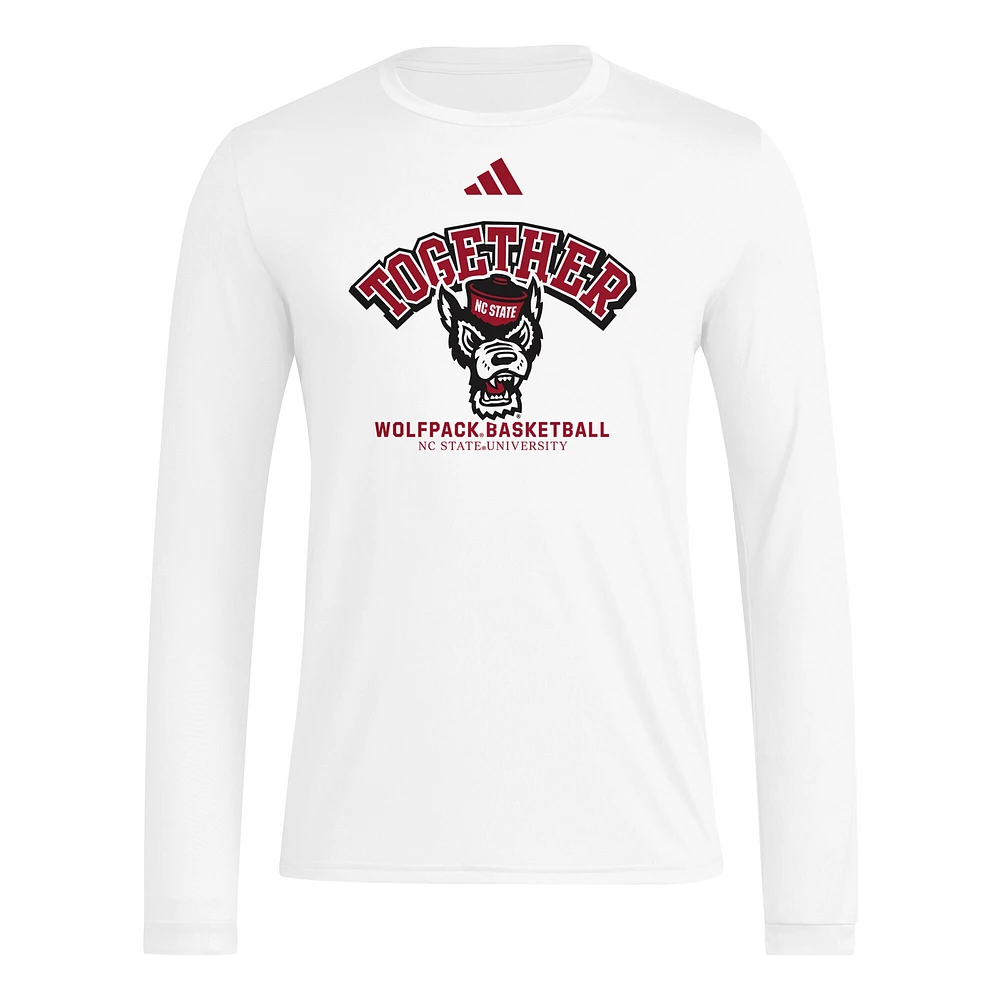 Men's adidas White NC State Wolfpack Together On-Court Pregame Long Sleeve T-Shirt