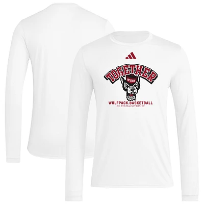 Men's adidas White NC State Wolfpack Together On-Court Pregame Long Sleeve T-Shirt